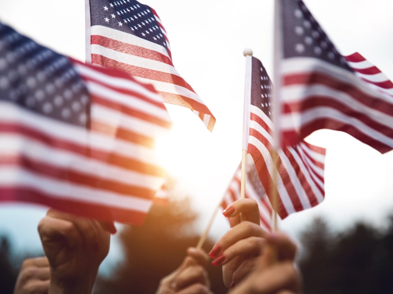 hands holding USA flags