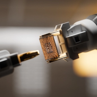 Robotic arm engraving a computer chip