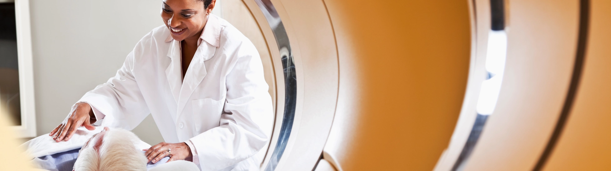 Medical scanning machine with patient and doctor in the back ground